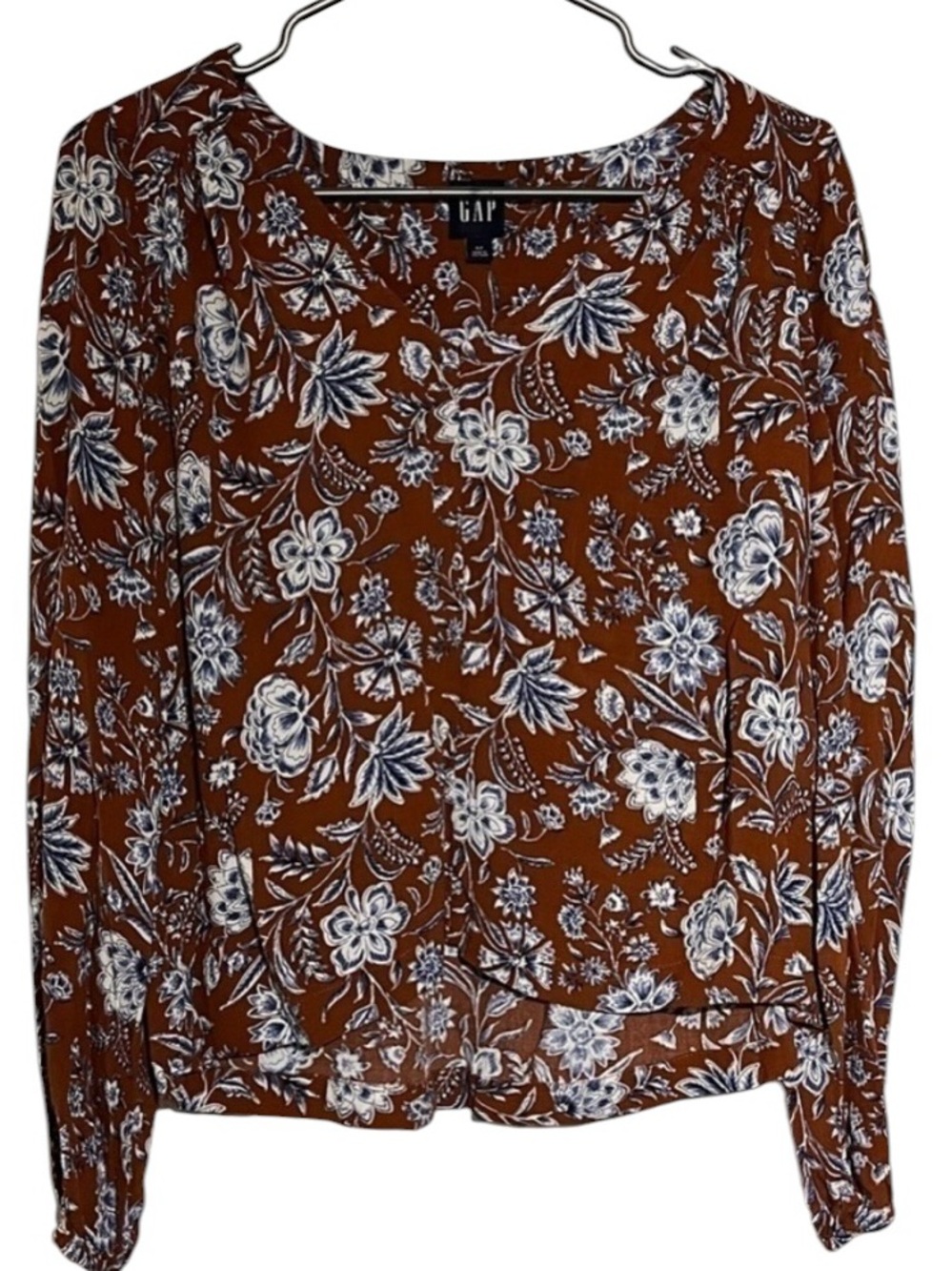 GAP Brown Floral Print Long Sleeve Blouse - Women’s Size Small